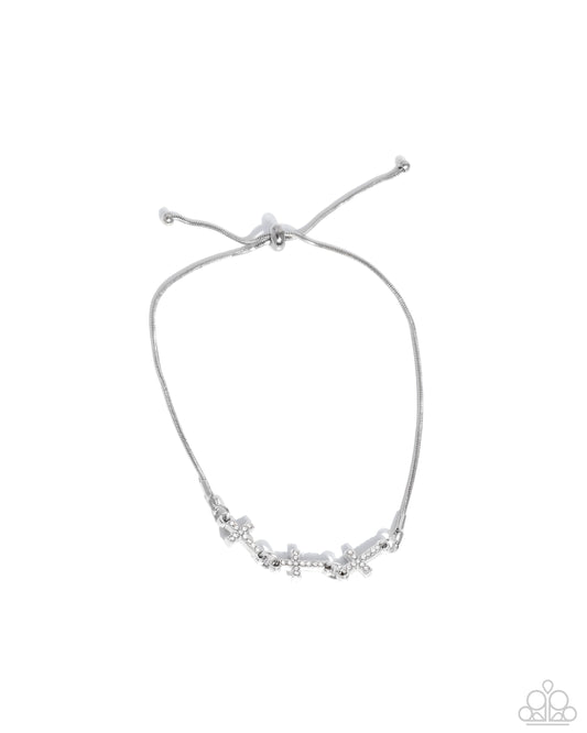 Holy Order - White Rhinestone, Silver Cross Bracelet - Paparazzi Accessories