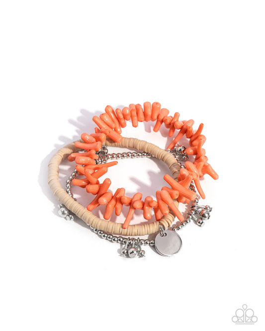 Coastal Collection - Orange Beaded Stretchy Bracelets - Paparazzi Accessories
