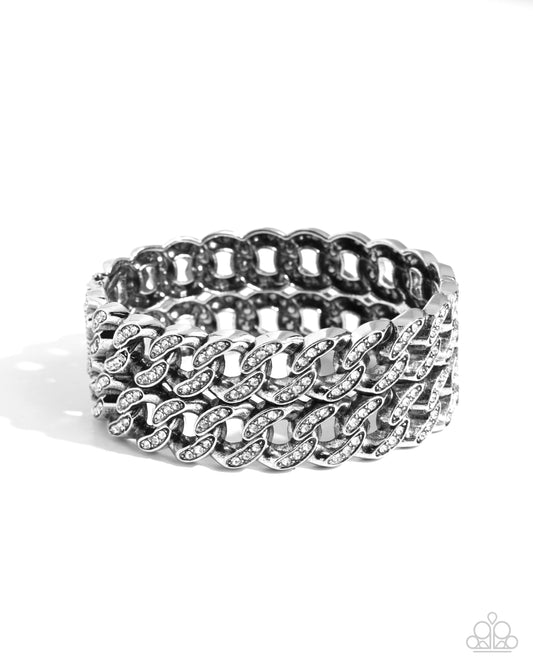 Braided Bandit - White hinge Bracelet - Paparazzi Accessories