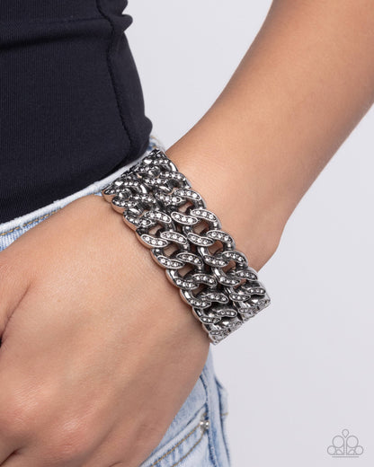 Braided Bandit - White hinge Bracelet - Paparazzi Accessories