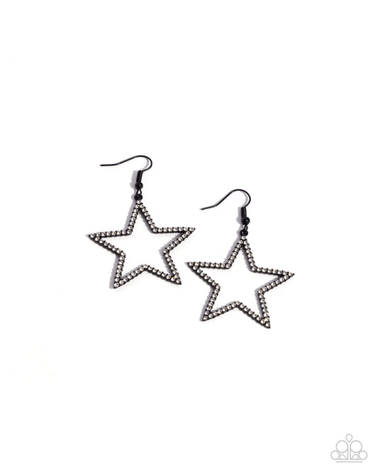 Streamlined Stars - Black Dipped Metal Fishhook Earrings - Paparazzi Accessories