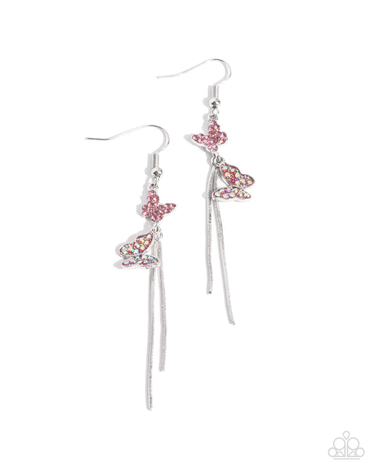 Aerial Affection - Pink Iridescent Butterfly Fishhook Earrings - Paparazzi Accessories