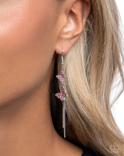 Aerial Affection - Pink Iridescent Butterfly Fishhook Earrings - Paparazzi Accessories