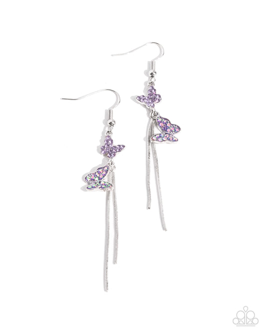 Aerial Affection - Purple Iridescent Butterfly Fishhook Earrings - Paparazzi Accessories