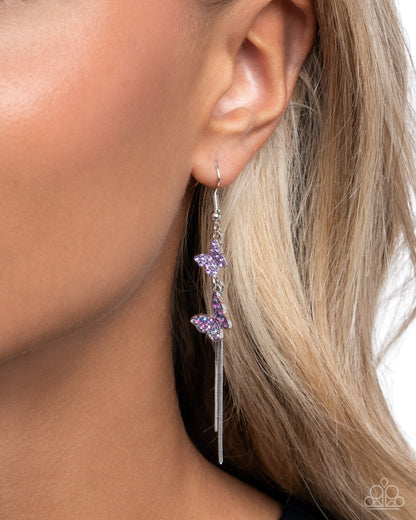 Aerial Affection - Purple Iridescent Butterfly Fishhook Earrings - Paparazzi Accessories