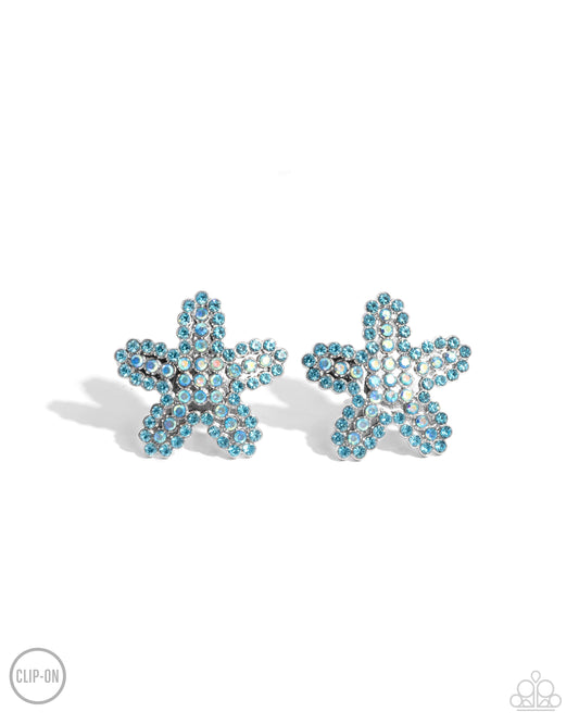 Starfish Serenade - Blue Rhinestone Clip-on Earrings - Paparazzi Accessories