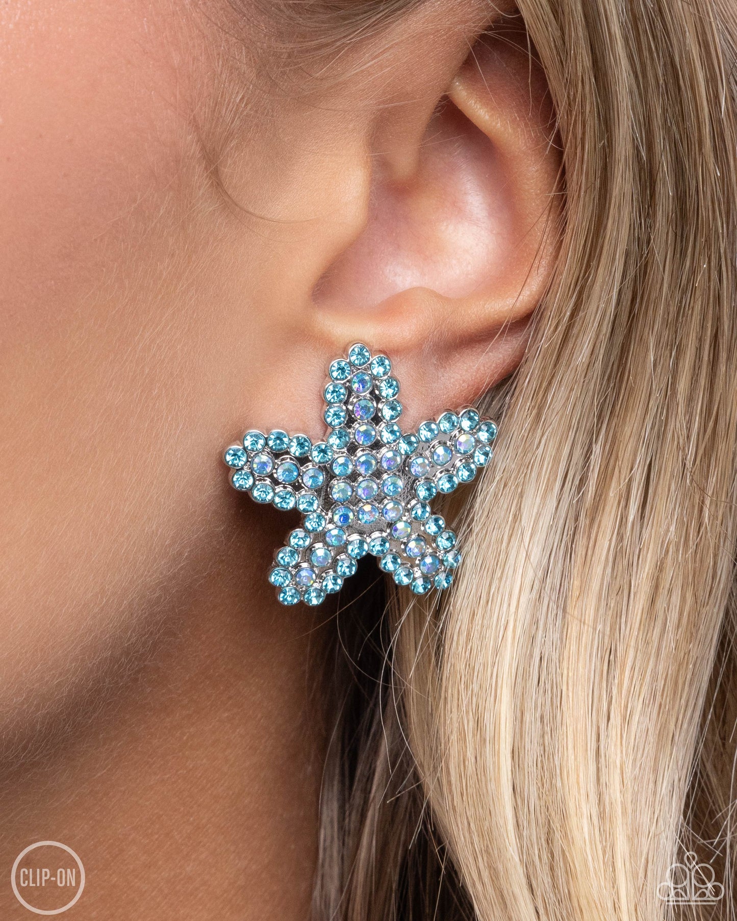 Starfish Serenade - Blue Rhinestone Clip-on Earrings - Paparazzi Accessories