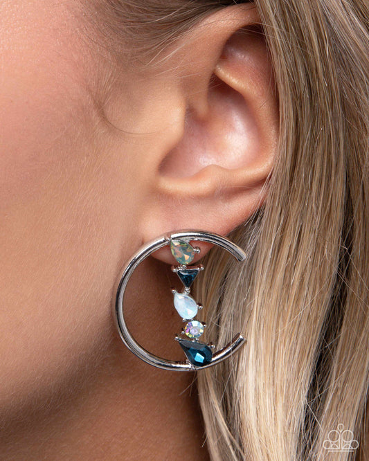 Pronged Patchwork - Blue Rhinestone Silver Post Earrings - Paparazzi Accessories