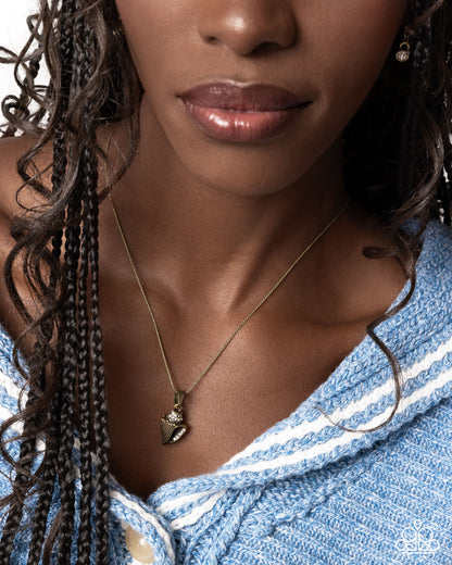 Conch Confidence - Brass Shell Charm Necklace - Paparazzi Accessories