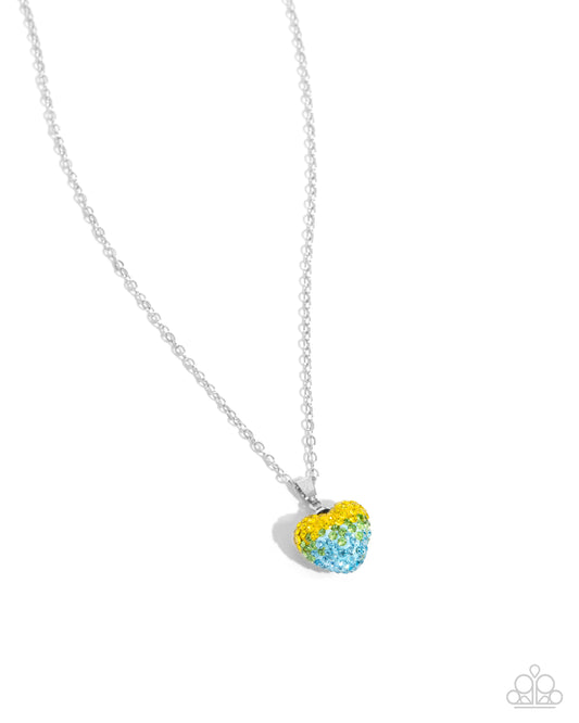 Esteemed Empire - Yellow Ombre Rhinestone Heart Necklace - Paparazzi Accessories