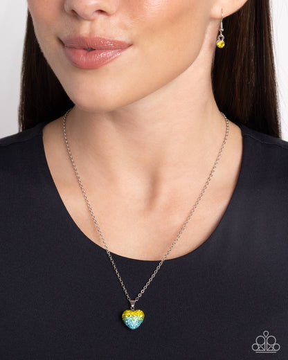 Esteemed Empire - Yellow Ombre Rhinestone Heart Necklace - Paparazzi Accessories