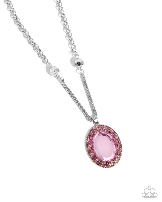 Manufactured Majesty - Pink Reflective Rhinestone Pendant Necklace - Paparazzi Accessories