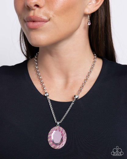 Manufactured Majesty - Pink Reflective Rhinestone Pendant Necklace - Paparazzi Accessories