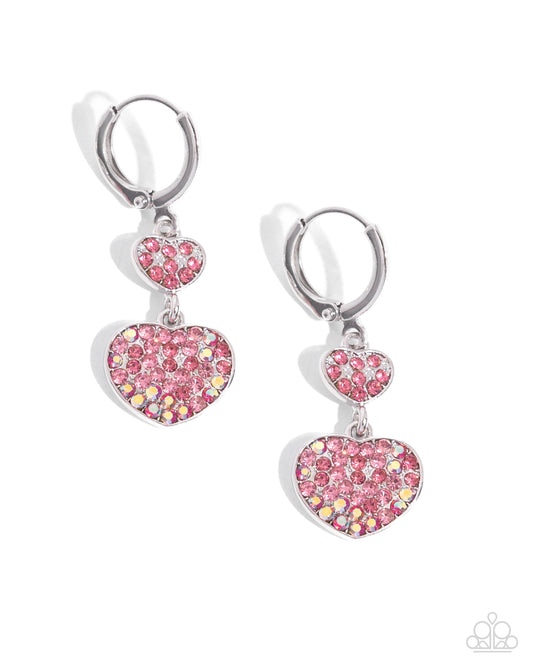 Delightful Valentines Day - Pink Iridescent Heart Hinge Hoop Earrings - Paparazzi Accessories
