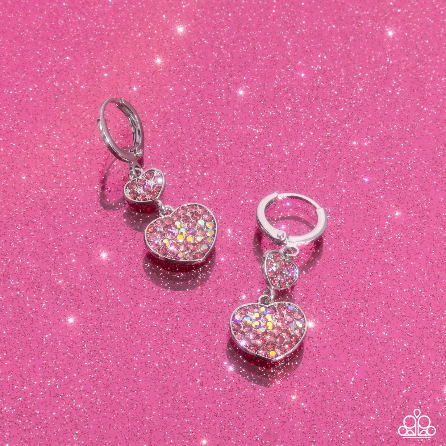 Delightful Valentines Day - Pink Iridescent Heart Hinge Hoop Earrings - Paparazzi Accessories