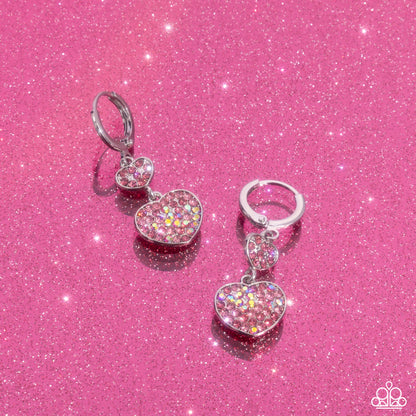 Delightful Valentines Day - Pink Iridescent Heart Hinge Hoop Earrings - Paparazzi Accessories