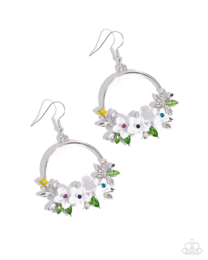 Fairy Freestyle - White Flower Fishhook Earrings - Paparazzi Accessories