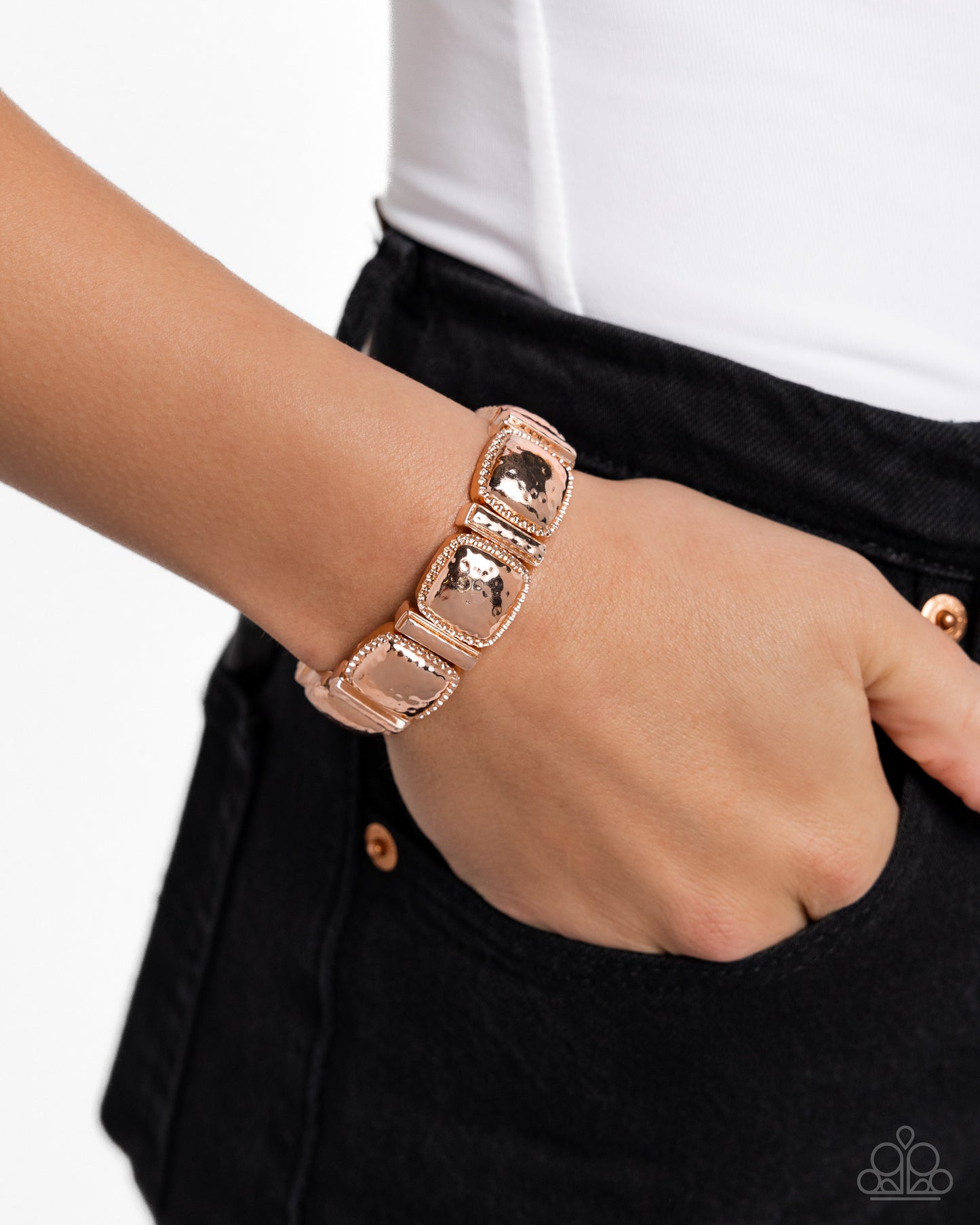 Textured Tranquility - Rose Gold Stretchy Bracelet - Paparazzi Accessories