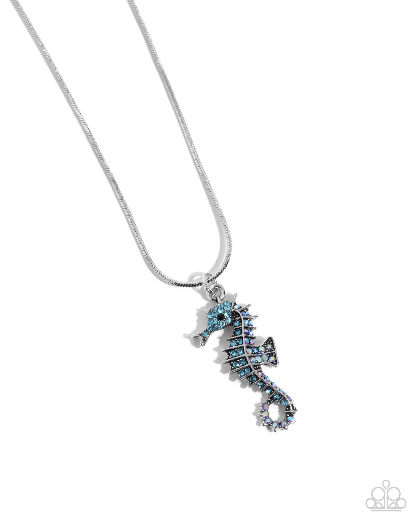 Seahorse Shanty - Blue Iridescent Rhinestone Pendant Necklace - Paparazzi Accessories