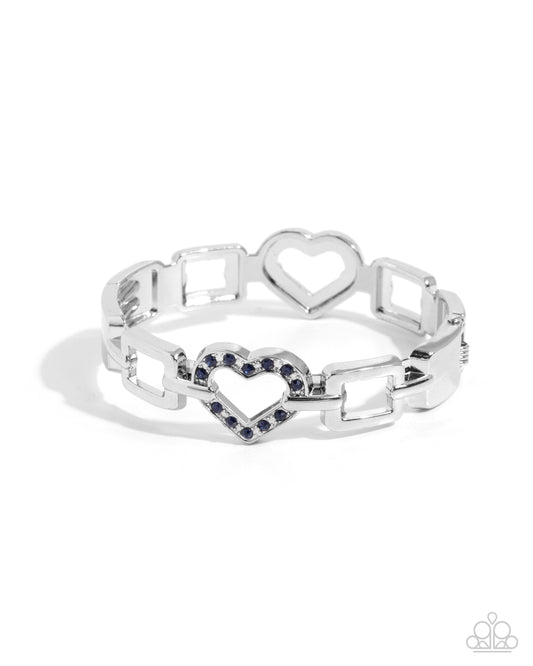 Flashy Fondness - Blue Rhinestone Heart Hing Bracelet - Paparazzi Accessories