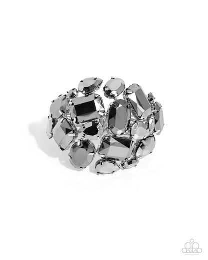Chic Coronation - Silver & Hematite Rhinestone Hinge Bracelet - Paparazzi Accessories