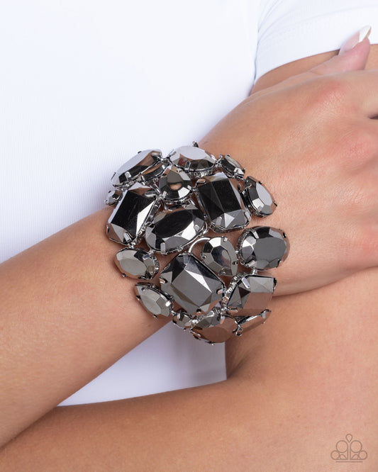 Chic Coronation - Silver & Hematite Rhinestone Hinge Bracelet - Paparazzi Accessories