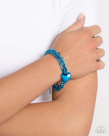 Affectionate Accent - Blue Dipped Metal Heart Clasp Bracelet - Paparazzi Accesories