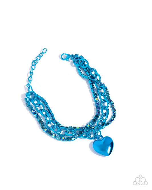 Affectionate Accent - Blue Dipped Metal Heart Clasp Bracelet - Paparazzi Accesories