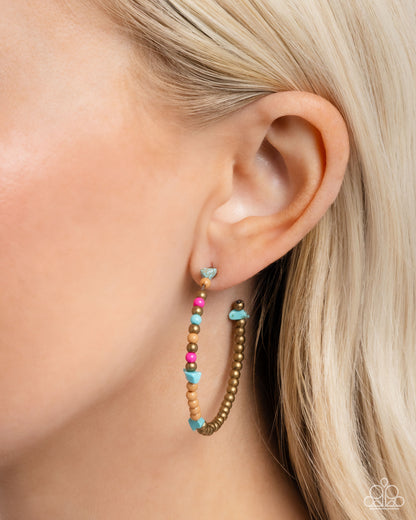 Pointed Promise - Brass Seed Bead Hoop Earrings - Paparazzi Accessories