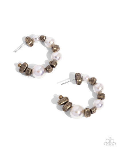 Playful Pearls - Brass Hoop Earrings - Paparazzi Accessories