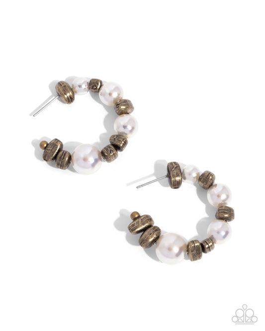 Playful Pearls - Brass Hoop Earrings - Paparazzi Accessories