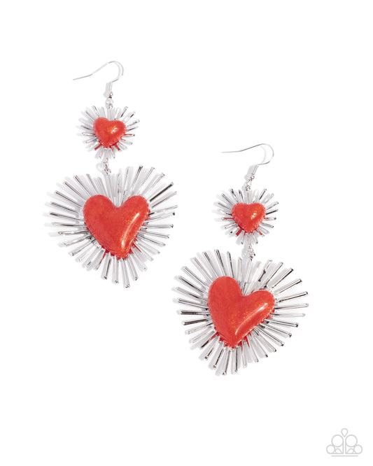 Sunburst Sweethearts - Red Glitter Heart Fishhook Earrings - Paparazzi Accessories