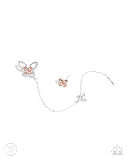 Threaded Travel - Orange Gem Butterfly Silver Post Threader Earrings - Paparazzi Accessories