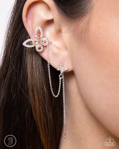 Threaded Travel - Orange Gem Butterfly Silver Post Threader Earrings - Paparazzi Accessories