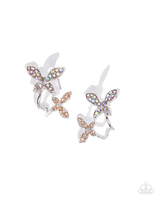 Adorably Aerial - Orange Iridescent Butterfly Hoop Earrings - Paparazzi Accessories
