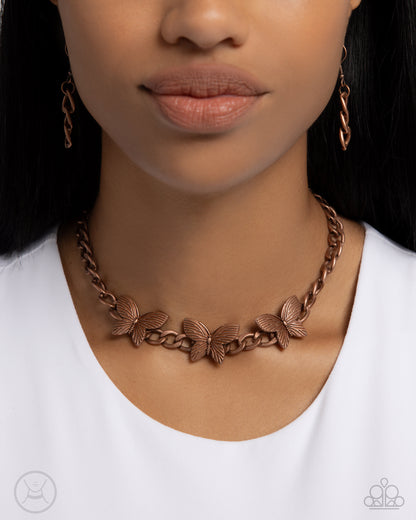 Aerial Ambition - Copper Butterfly Choker Necklace - Paparazzi Accessories