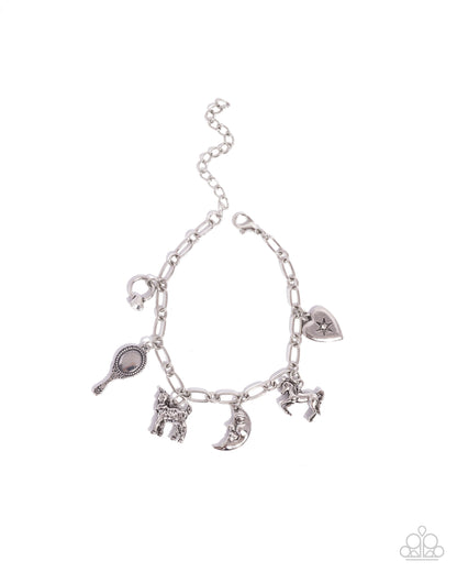 Hush Little Baby - Silver Goat, Crescent Moon, Horse, Heart Charm Clasp Bracelet - Paparazzi Accessories