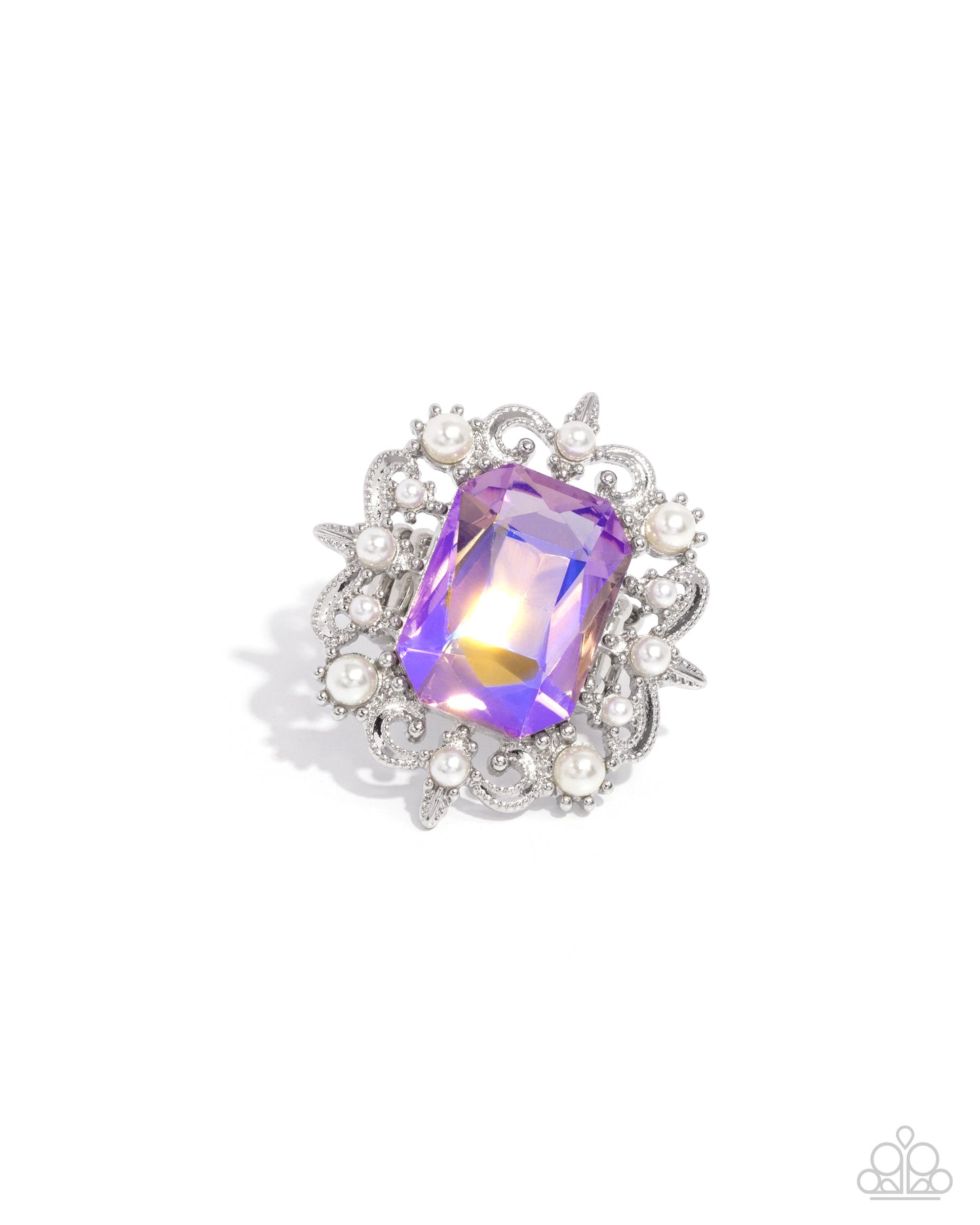 Framed Flourish - Purple UV Rhinestone & Pearl Ring - Paparazzi Accessories