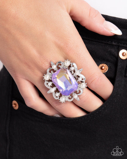 Framed Flourish - Purple UV Rhinestone & Pearl Ring - Paparazzi Accessories