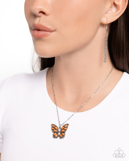 Santa Fe Satisfaction - Orange & White Stone Butterfly Pendant Necklace - Paparazzi Accessories