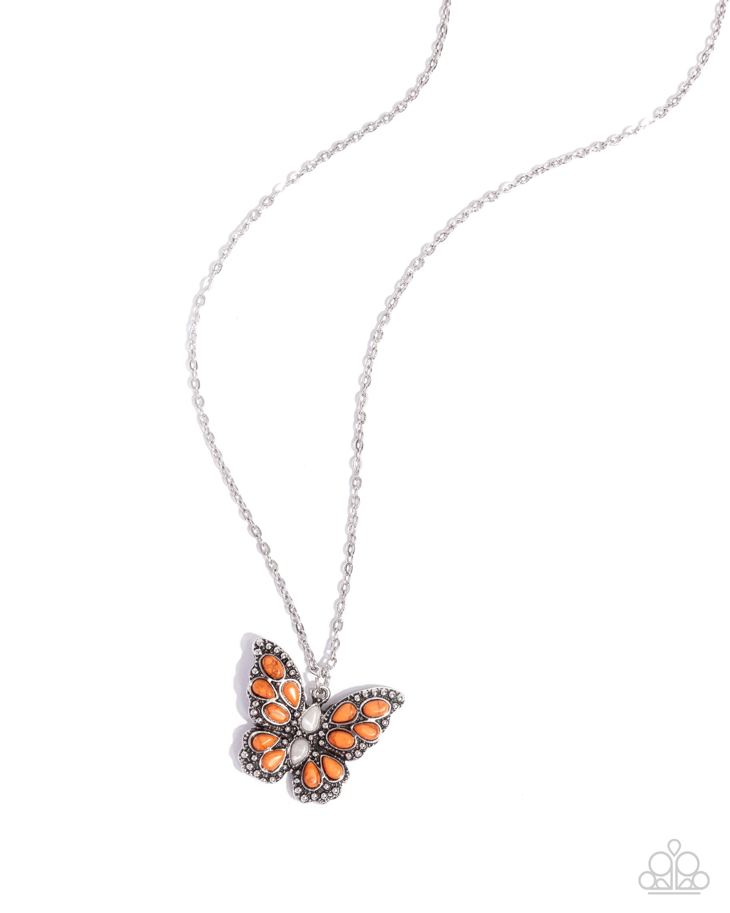 Santa Fe Satisfaction - Orange & White Stone Butterfly Pendant Necklace - Paparazzi Accessories