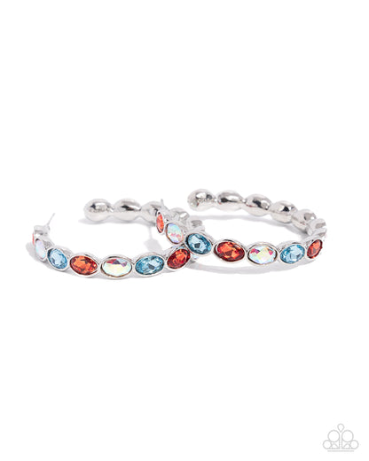 Pressing Princess - Multi Iridescent Gem Silver Hoop Earrings - Paparazzi Accessories