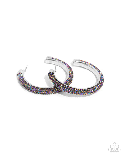 Chiseled Crescendo - Multi Oil Spill Rhinestone Hoop Earrings - Paparazzi Accessories