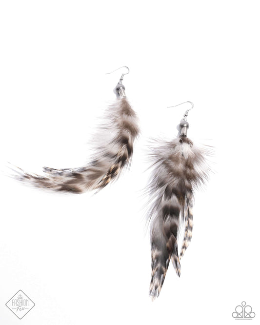 Delicate Desert - Brown Feather Fishhook Earrings - Paparazzi Accessories