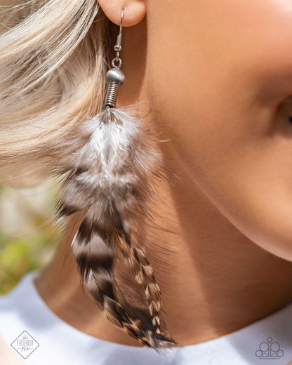 Delicate Desert - Brown Feather Fishhook Earrings - Paparazzi Accessories