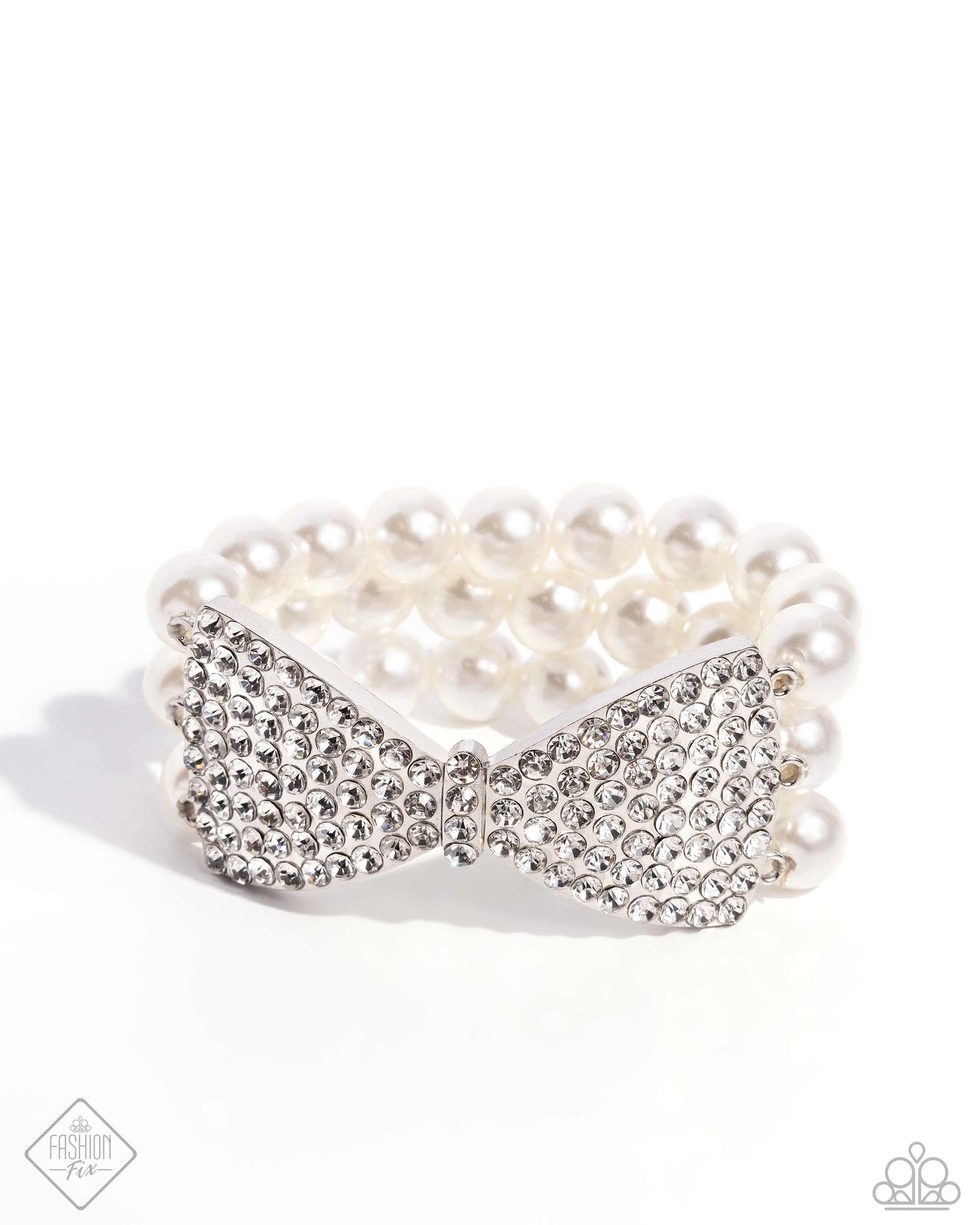 Dashing Demeanor - White Rhinestone Bow Bracelet - Paparazzi Accessories