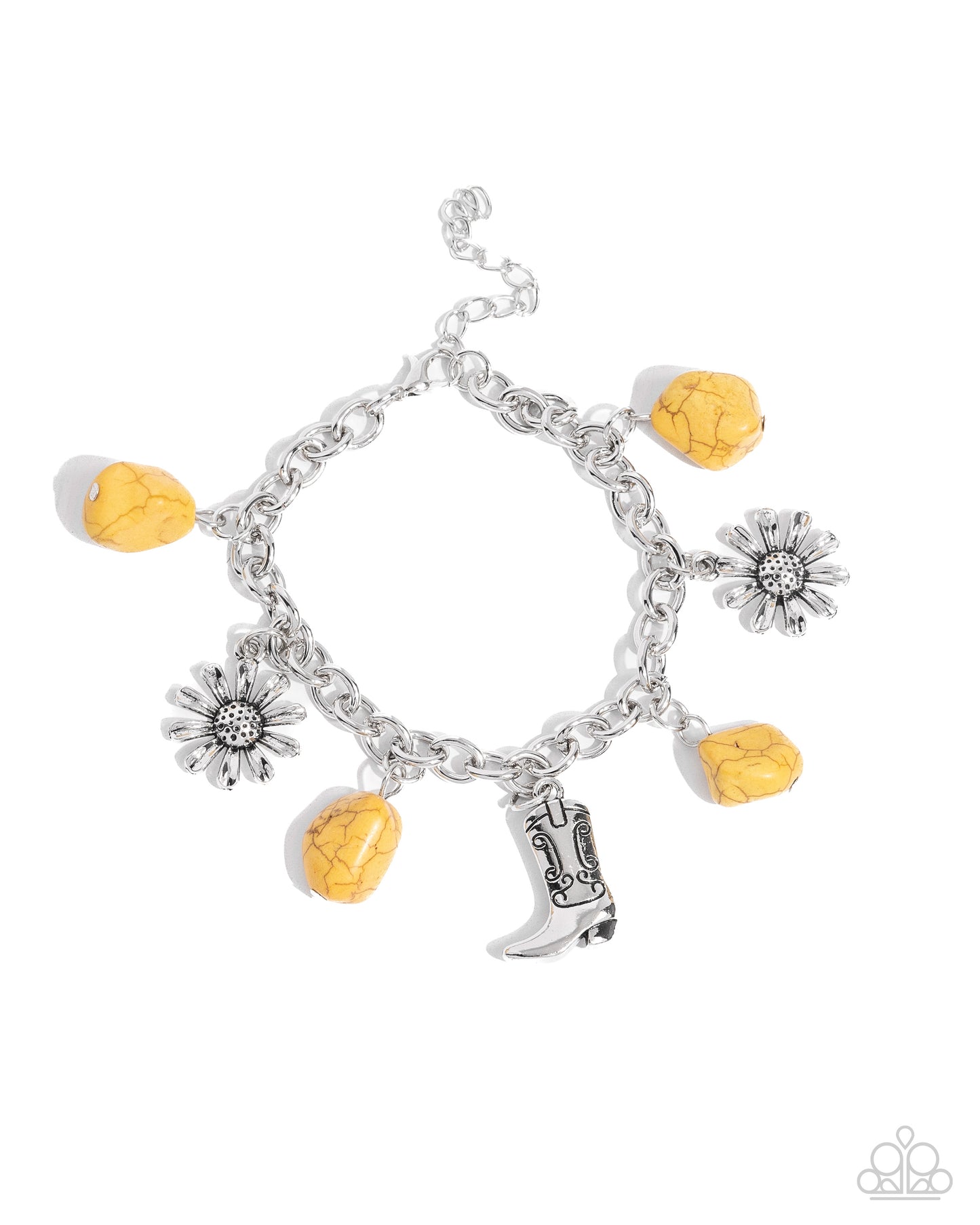 Badlands Beau - Yellow Crackle Stone Cowboy Boot Charm Clasp Closure Bracelet - Paparazzi Accessories