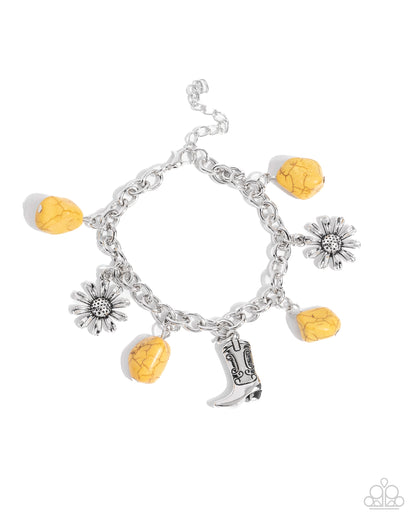 Badlands Beau - Yellow Crackle Stone Cowboy Boot Charm Clasp Closure Bracelet - Paparazzi Accessories