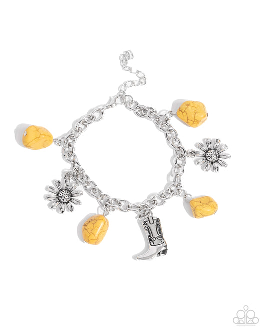 Badlands Beau - Yellow Crackle Stone Cowboy Boot Charm Clasp Closure Bracelet - Paparazzi Accessories