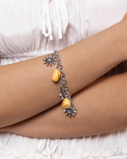 Badlands Beau - Yellow Crackle Stone Cowboy Boot Charm Clasp Closure Bracelet - Paparazzi Accessories